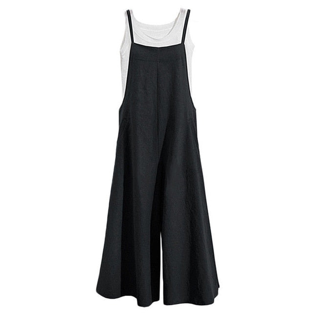 EaseHut Plus Size 3XL Women Cotton Jumpsuit Pocket Wide Leg Rompers Strappy Dungaree Bib Overalls Casual Loose Solid Playsuit
