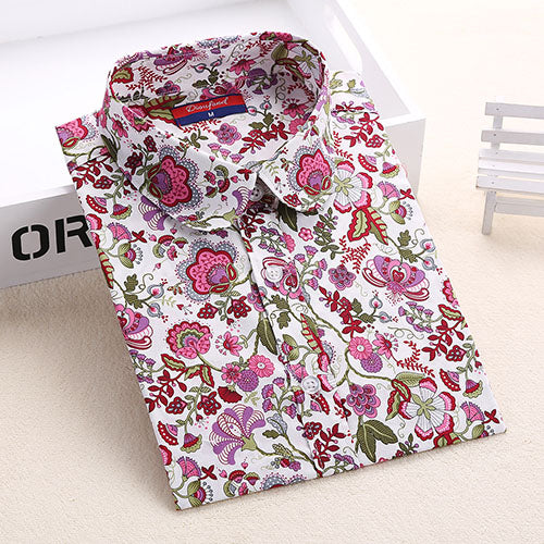 Dioufond Women Summer Blouses Vintage Floral Blouse Long Sleeve Shirt Women Camisas Femininas Female Tops Fashion Cotton Shirt