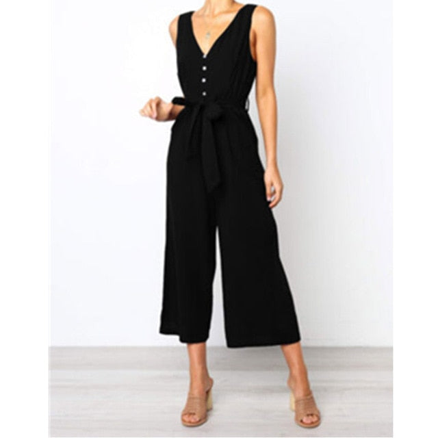 New Jumpsuit Women Clubwear V-Neck Playsuit Sleeveless Jumper Bodycon Party Romper Long Black Jumpsuit Female Summer dropship W3
