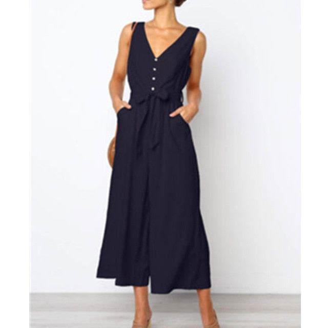 New Jumpsuit Women Clubwear V-Neck Playsuit Sleeveless Jumper Bodycon Party Romper Long Black Jumpsuit Female Summer dropship W3