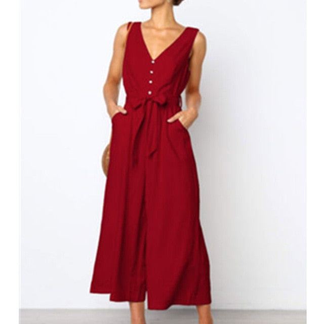 New Jumpsuit Women Clubwear V-Neck Playsuit Sleeveless Jumper Bodycon Party Romper Long Black Jumpsuit Female Summer dropship W3