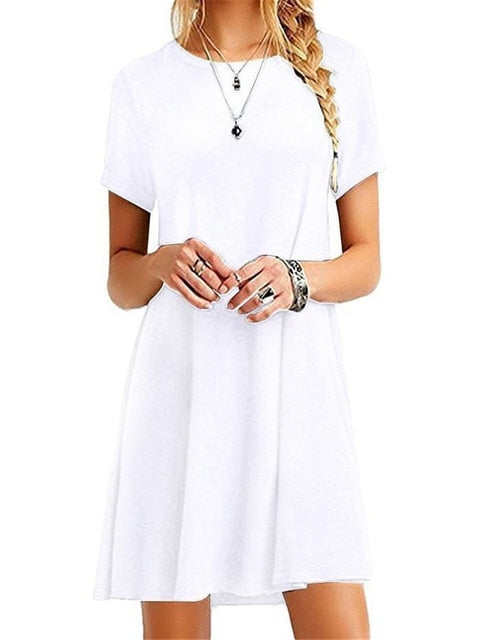 2019 new fashion women's dress casual round neck short sleeves loose large Women dress belly fit casual woman estidos