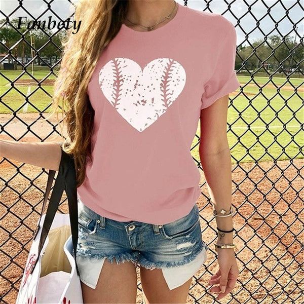 Fanbty Women Fashion baseball heart printed Blouse 2019 Summer Casual O-neck short Sleeve tops Elegant New Blusas pullover 3XL