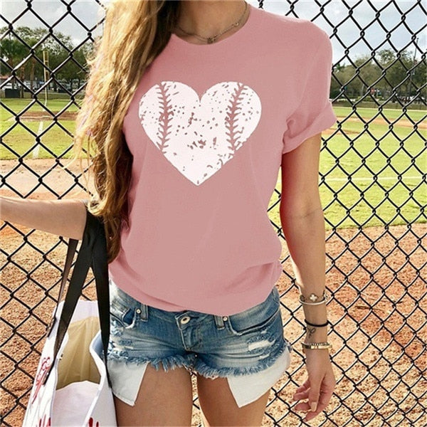 Fanbty Women Fashion baseball heart printed Blouse 2019 Summer Casual O-neck short Sleeve tops Elegant New Blusas pullover 3XL