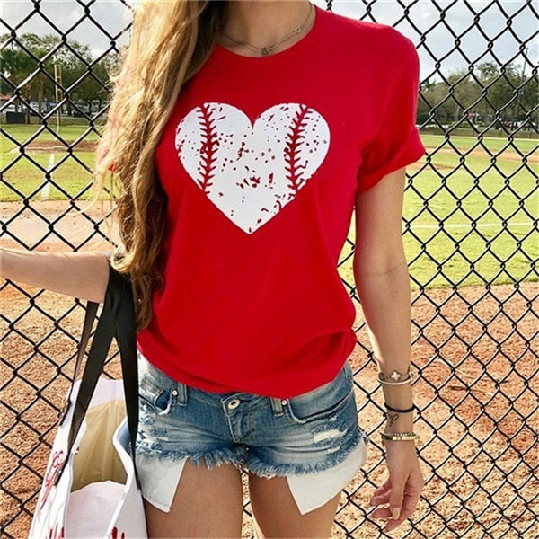 Fanbty Women Fashion baseball heart printed Blouse 2019 Summer Casual O-neck short Sleeve tops Elegant New Blusas pullover 3XL