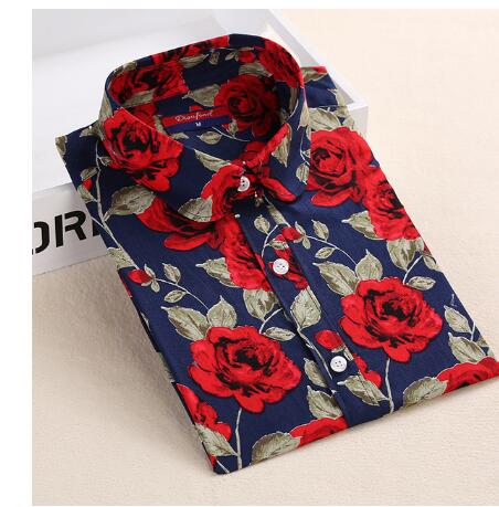 Dioufond Women Summer Blouses Vintage Floral Blouse Long Sleeve Shirt Women Camisas Femininas Female Tops Fashion Cotton Shirt