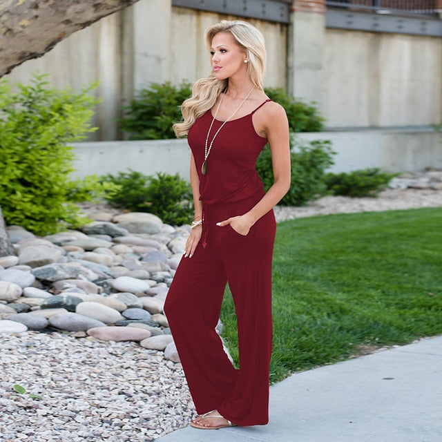 Spaghetti Strap Jumpsuit Women 2018 Summer Long Pants Floral Print Rompers Beach Casual Jumpsuits Sleeveless Sashes Playsuits