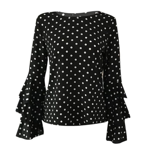 Women Polka Dot Blusas Shirts  Spring Fashion O Neck Long Sleeve Blouse Femininas Casual Tops Plus Size 4XL 5XL Shirt