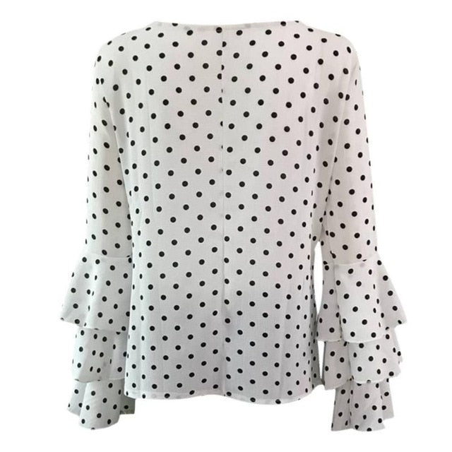 Women Polka Dot Blusas Shirts  Spring Fashion O Neck Long Sleeve Blouse Femininas Casual Tops Plus Size 4XL 5XL Shirt