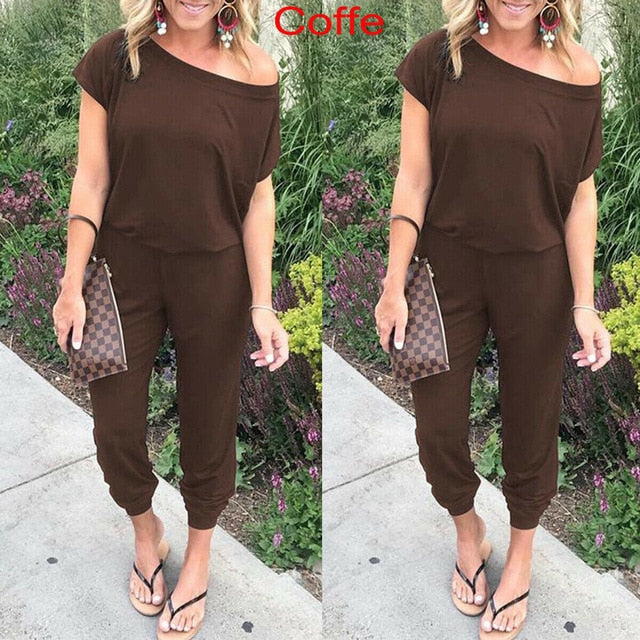 2019 New Women Casual One-Shoulder Wide Leg Jumpsuit Fashion Ladies Summer Soft Loose Playsuit Bodycon Party Trousers Jumpsuit