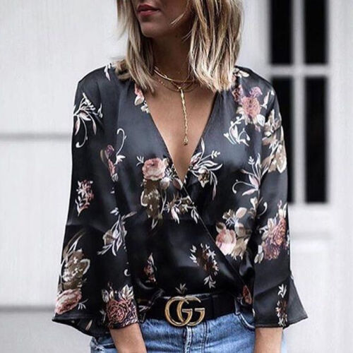 2019 New Womens Tops And Blouses Fashion Long Sleeve Floral Silk Shirts Blouses Summer Outwear Women Ladies Outfits Shirts
